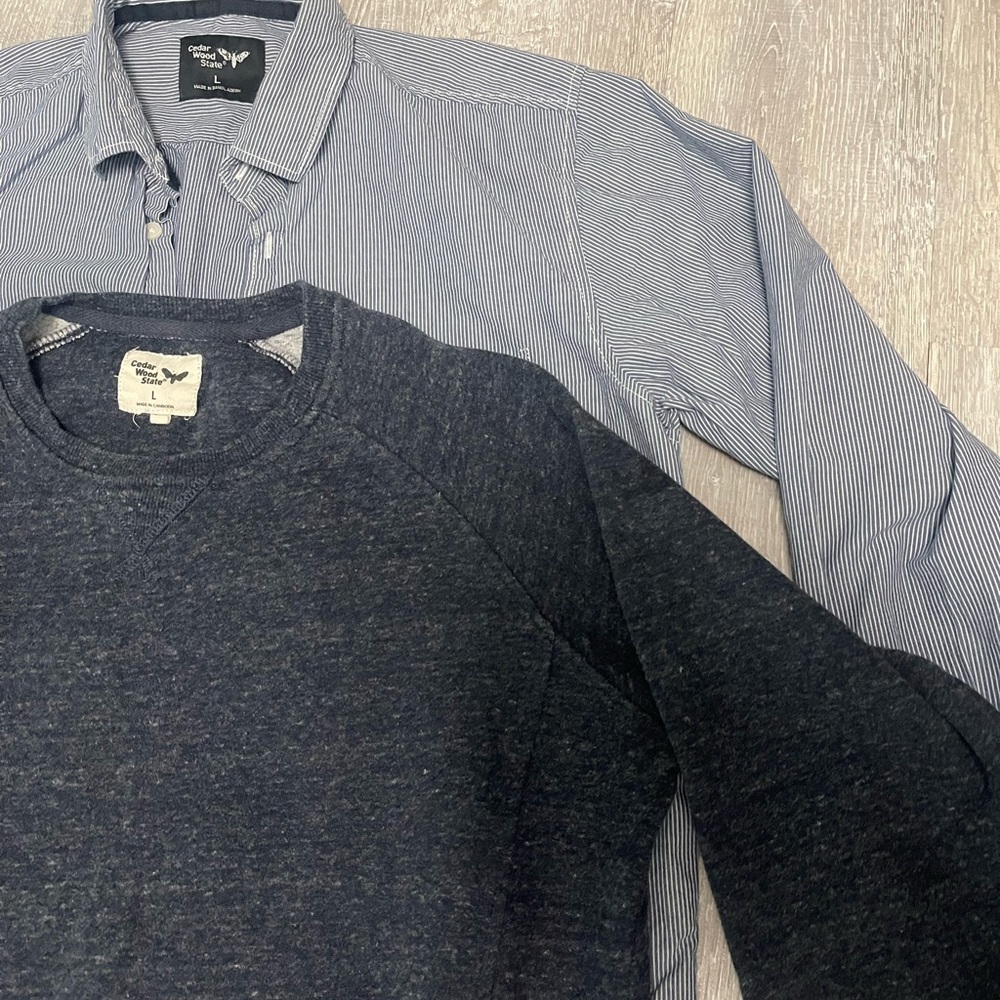 Cedar Wood State Blue Dress Shirt and Sweater. Purchased in Spain
